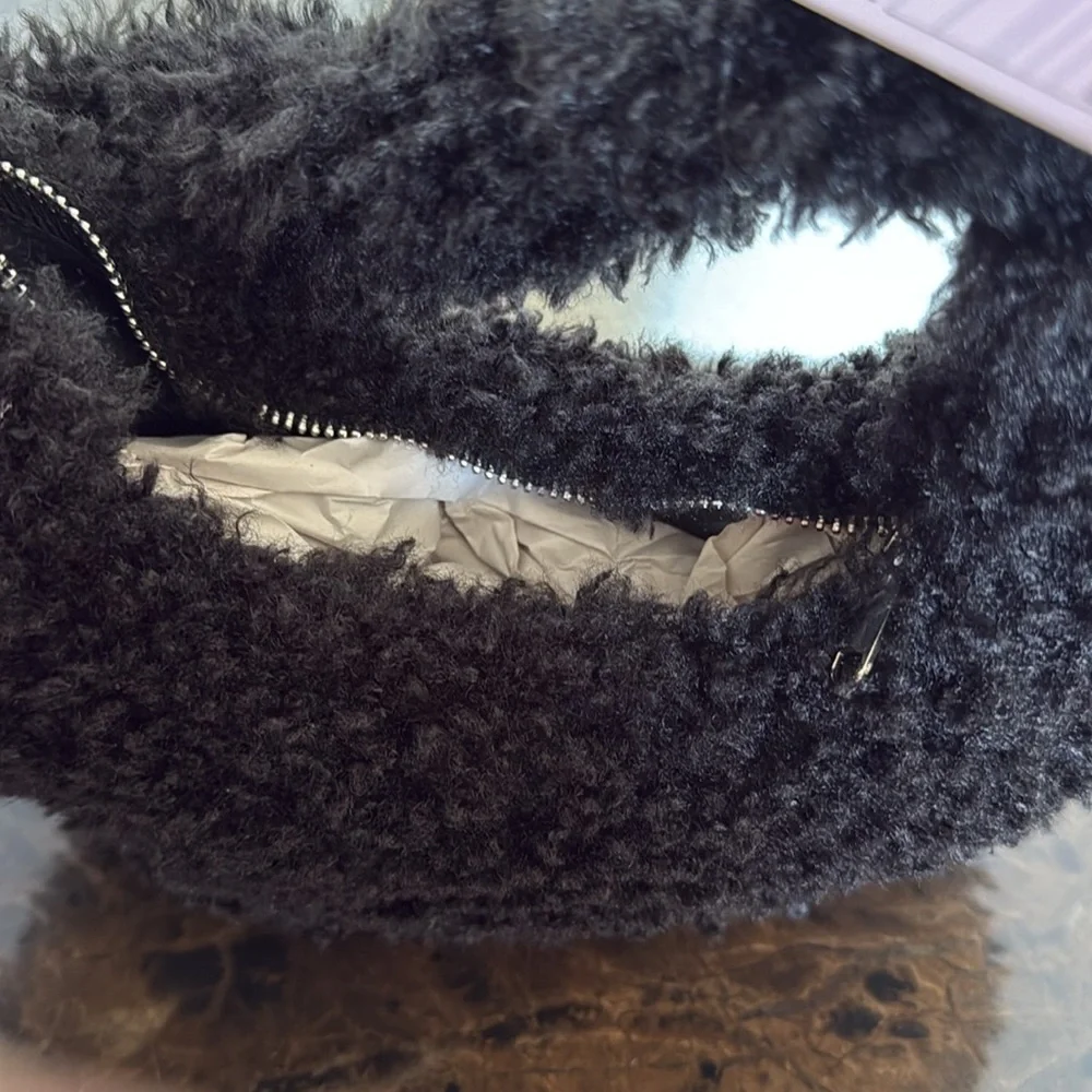 New! Slouchy Faux Fur Hobo Shoulder Handbag - Wild Fable, Black